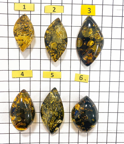 "Earth Stone" Green Amber  Marquise Shape Cabochons