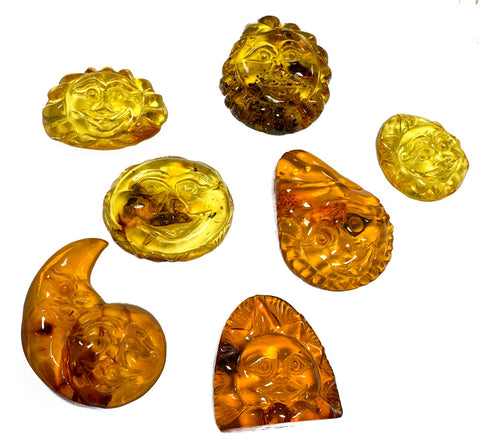 Cognac Amber Carved Sun Cabochon