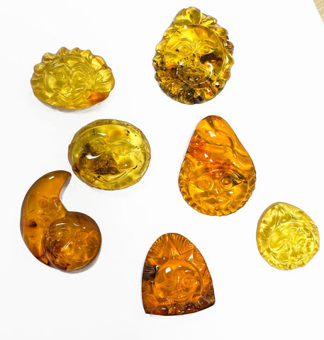 Cognac Amber Carved Sun Cabochon