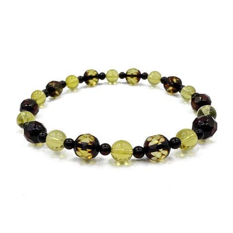 SPARKLING ELEGANCE Multi-Color Amber Round Beads Stretch Bracelet