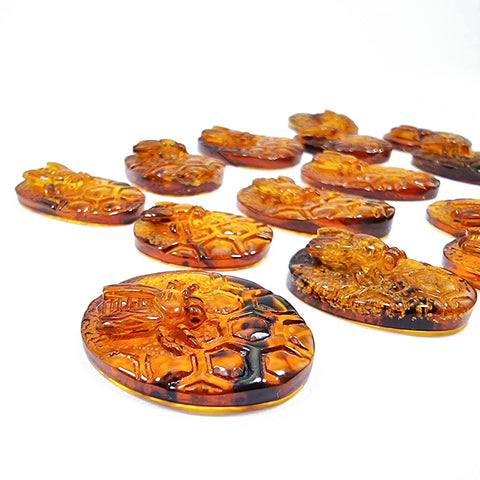 Cognac Amber Carved Bee On Honeycomb Cognac Cabochon