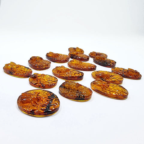 Cognac Amber Carved Bee On Honeycomb Cognac Cabochon