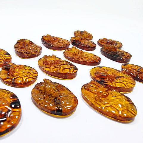 Cognac Amber Carved Bee On Honeycomb Cognac Cabochon