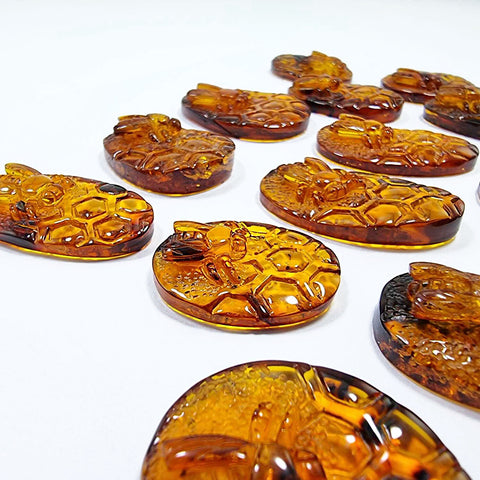 Cognac Amber Carved Bee On Honeycomb Cognac Cabochon