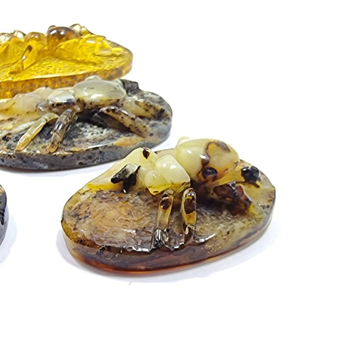 Milky & Fossil Amber Carved Spider Cabochons