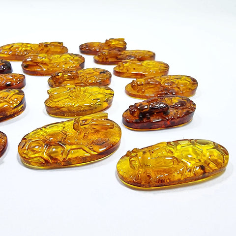 Cognac Amber Carved Bee On Honeycomb Cognac Cabochon