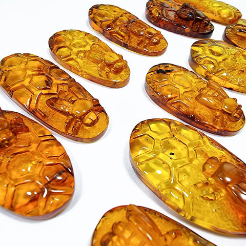 Cognac Amber Carved Bee On Honeycomb Cognac Cabochon