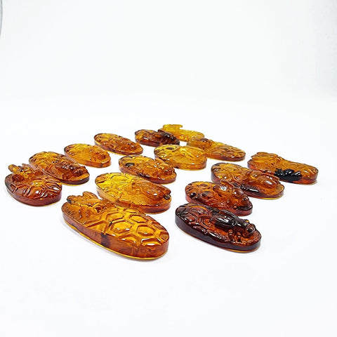 Cognac Amber Carved Bee On Honeycomb Cognac Cabochon