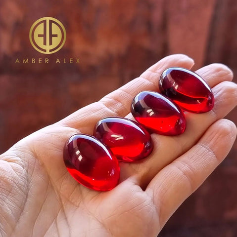 Red Amber Calibrated Oval Cabochons