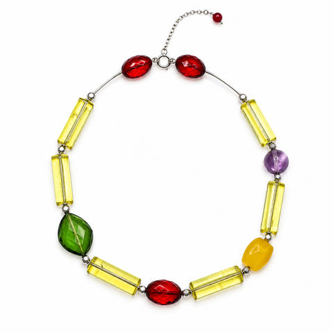 Multi-Color Amber Beads Necklace Stainless Steel