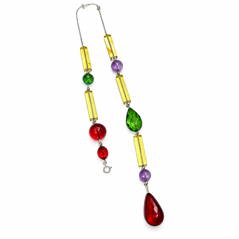 Multi-Color Amber Beads Necklace Stainless Steel