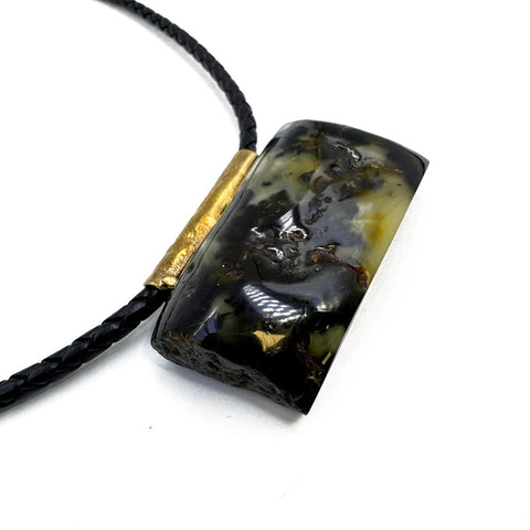Fossil Amber Free Shape Pendant Necklace With Leather