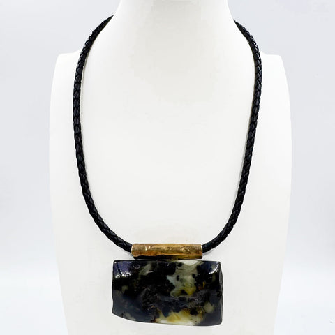 Fossil Amber Free Shape Pendant Necklace With Leather