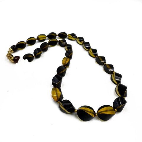 Two Toned Amber Twisted Olive Beads Necklace 14k Gold Plated