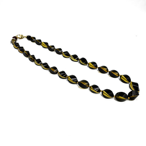 Two Toned Amber Twisted Olive Beads Necklace 14k Gold Plated