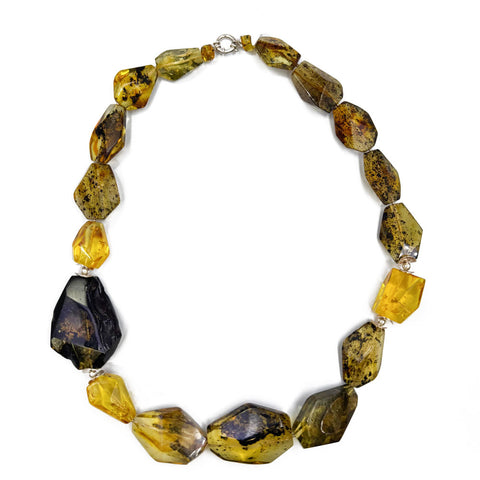 Multi-Color Amber Faceted Nugget Beads Necklace Sterling Silver