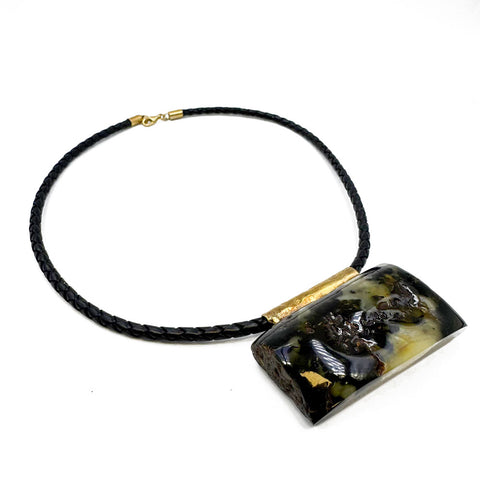 Fossil Amber Free Shape Pendant Necklace With Leather