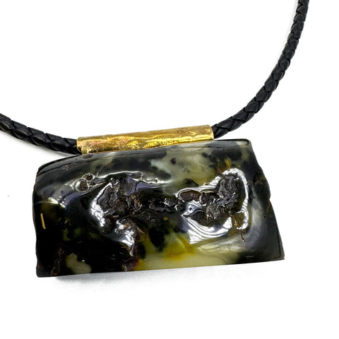 Fossil Amber Free Shape Pendant Necklace With Leather