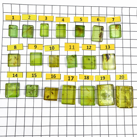 Green Amber Handmade Rectangular Cabochons