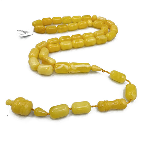 Yellow With White Amber Barrel Shape 9.5 mm Islamic Prayer