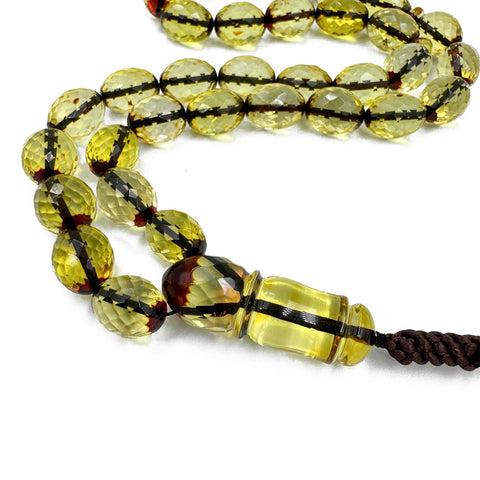 Two Toned Amber Faceted Olive Shape 12 mm Islamic Prayer Beads