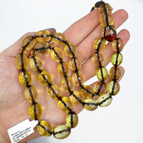 Two Toned Amber Faceted Olive Shape 12 mm Islamic Prayer Beads