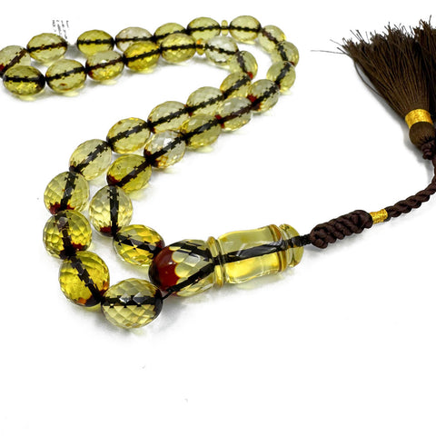 Two Toned Amber Faceted Olive Shape 12 mm Islamic Prayer Beads