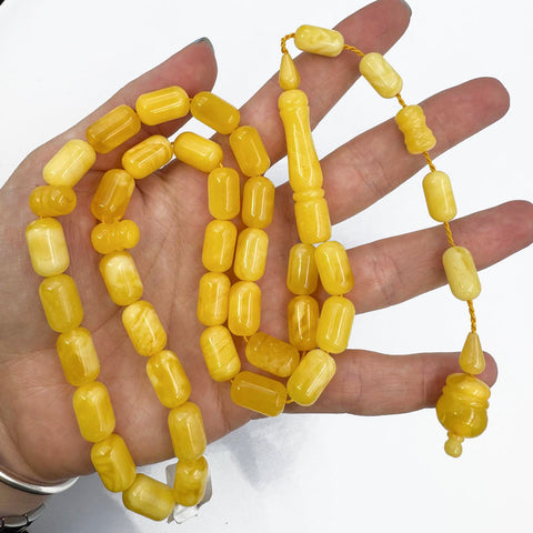 Yellow With White Amber Barrel Shape 8.5 mm Islamic Prayer