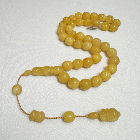 Yellow With White Amber Egg Shape 12 mm Islamic Prayer Beads