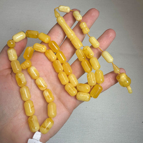 Yellow With White Amber Barrel Shape 8.5 mm Islamic Prayer