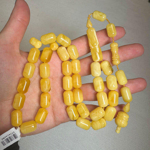 Yellow With White Amber Barrel Shape 9.5 mm Islamic Prayer