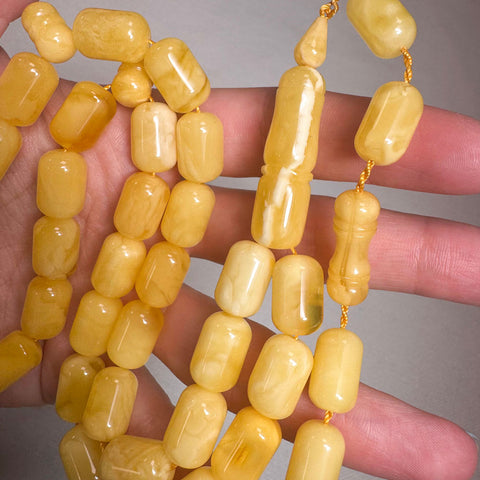 Yellow With White Amber Barrel Shape 9.5 mm Islamic Prayer