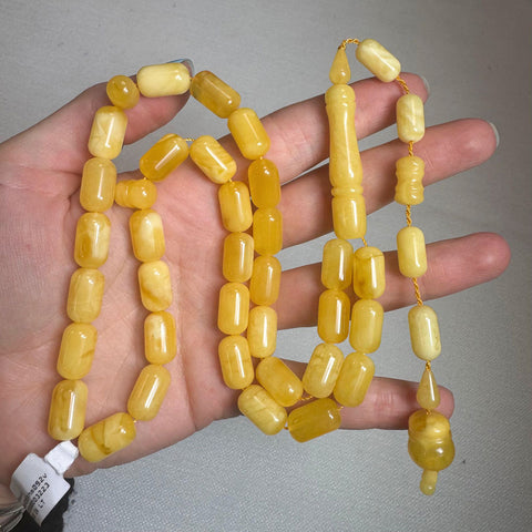Yellow With White Amber Barrel Shape 8.5 mm Islamic Prayer