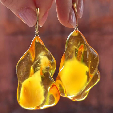 Honey Amber Wave Dangle Earrings Sterling Silver