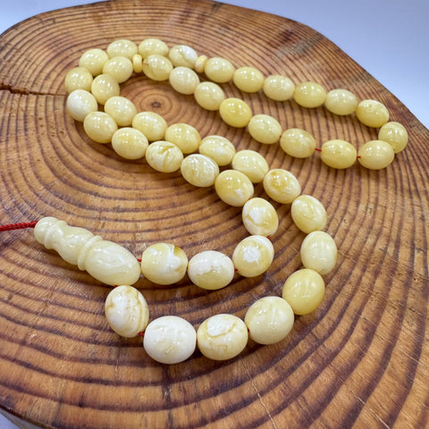 White With Yellow Amber Egg Shape 10 mm Islamic Prayer Beads