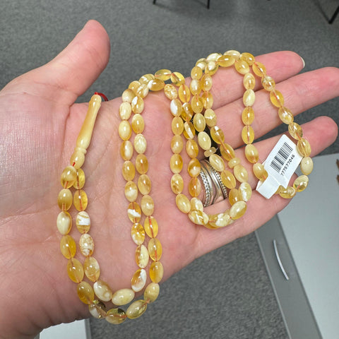 White Amber Olive Shape 5 mm Islamic Prayer Beads