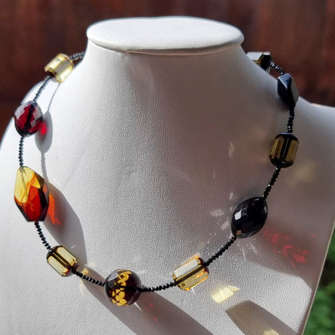 Multi-Color Amber Olive & Barrel Beads Necklace