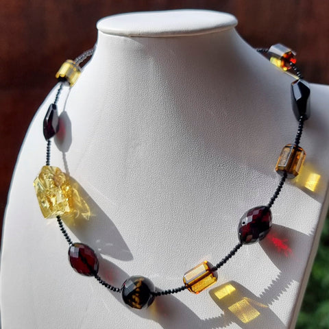Multi-Color Amber Olive & Barrel Beads Necklace