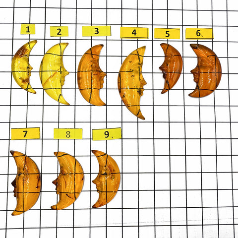 Cognac Amber Carved Moon Cabochons
