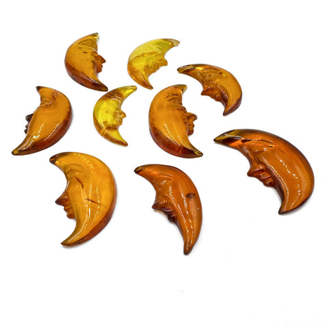Cognac Amber Carved Moon Cabochons