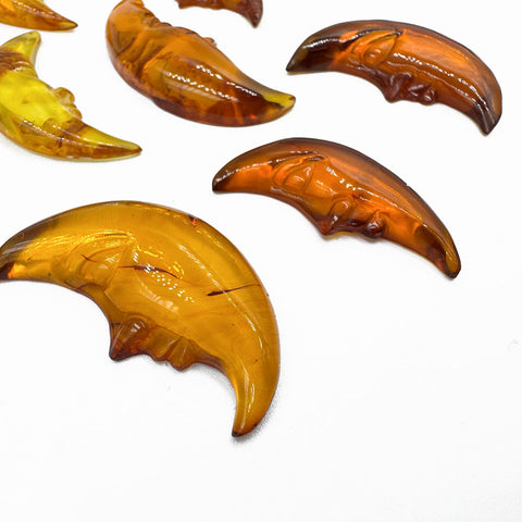 Cognac Amber Carved Moon Cabochons
