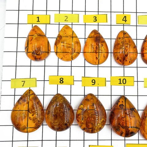 Cognac Amber Drop Shape Cabochons