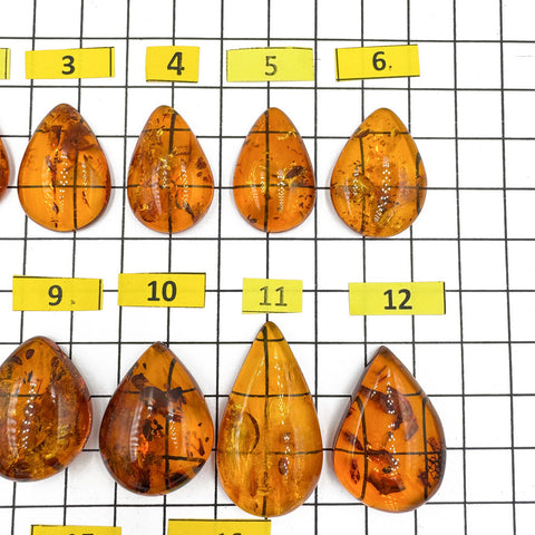 Cognac Amber Drop Shape Cabochons