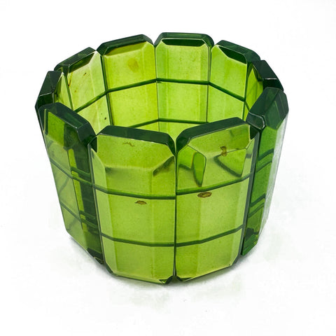 Green Amber Faceted Rectangular Beads Stretch Bracelet