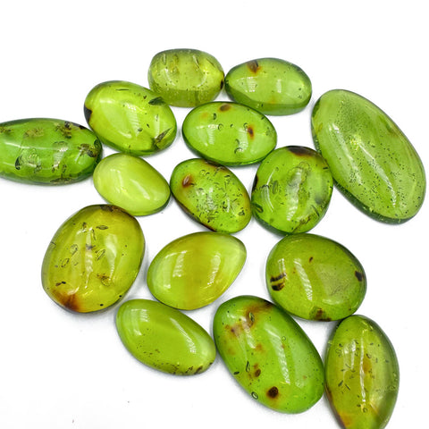 Green Amber Handmade Free Shape Cabochons