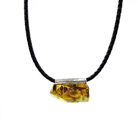 Cognac Amber Free Shape Pendant Necklace With Leather