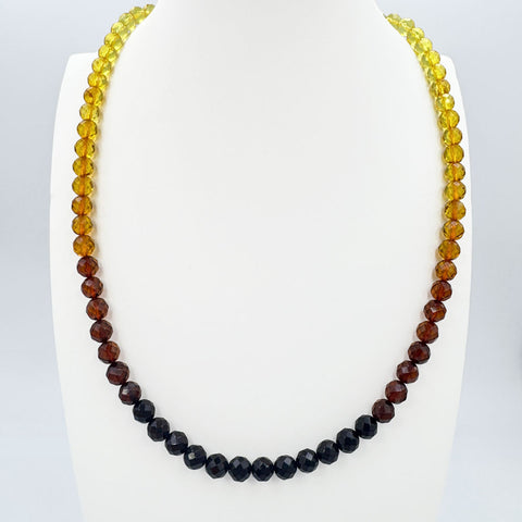 Rainbow Amber Faceted Round Beads Necklace