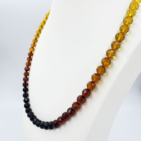 Rainbow Amber Faceted Round Beads Necklace