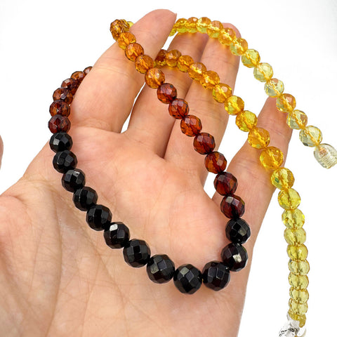 Rainbow Amber Faceted Round Beads Necklace