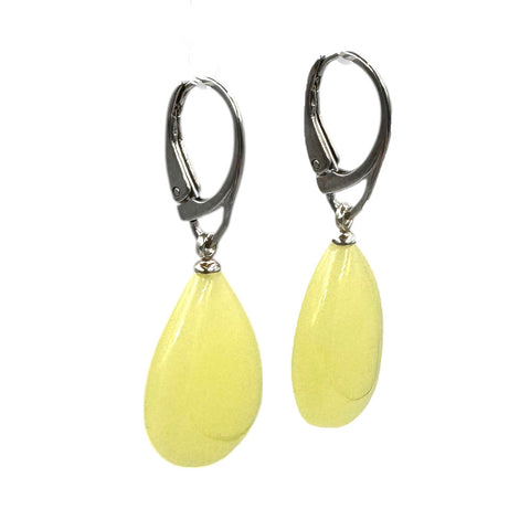 Milky Amber Drop Dangle Earrings Sterling Silver